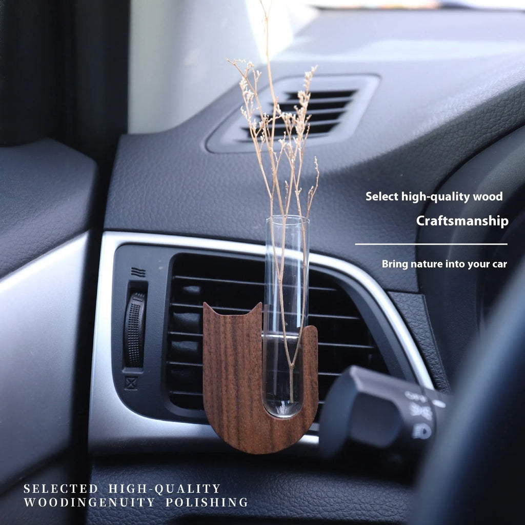 Wooden car vent decorative vase black walnut cat-shaped clip model on car air vent
