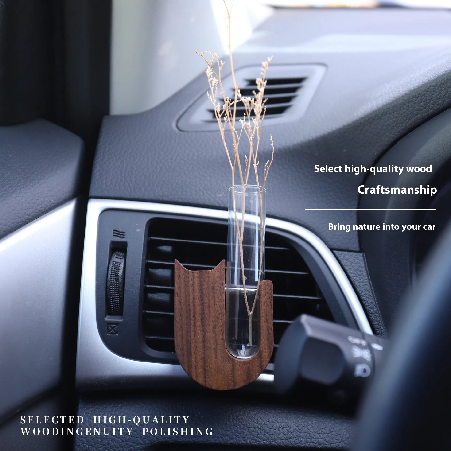 Wooden car vent decorative vase black walnut cat-shaped clip model on car air vent
