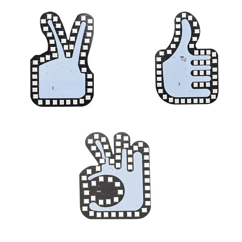 Car USB finger gesture lights showing thumbs-up, OK sign, and scissor hand illuminated designs