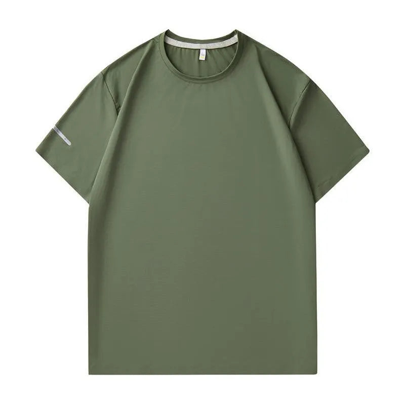 Seamless nylon quick-dry T-shirt in black, slim fit, round neck, short sleeve for men