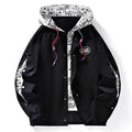 Men's loose-fit hooded jacket with paisley print, side pockets, in black or white from M to XXXXL