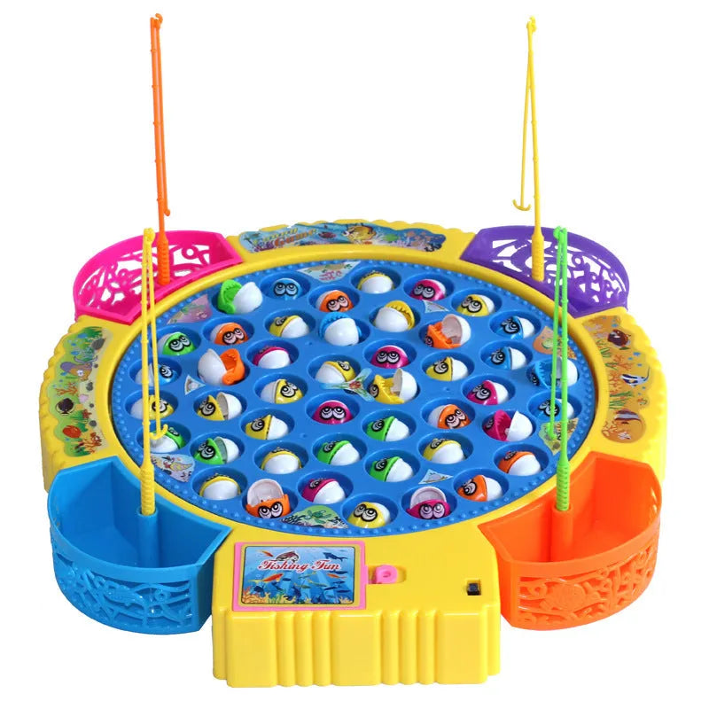 Children's plastic electric rotating fishing machine toy with 24 fish pieces and fishing rod
