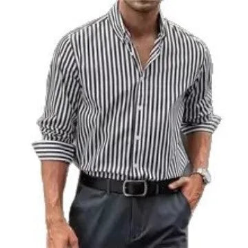 Men's loose fit striped button shirt in polyester fabric available in multiple colours