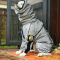 Four-legged waterproof dog raincoat in reflective grey nylon, full-surrounded design, sizes 4 to 6