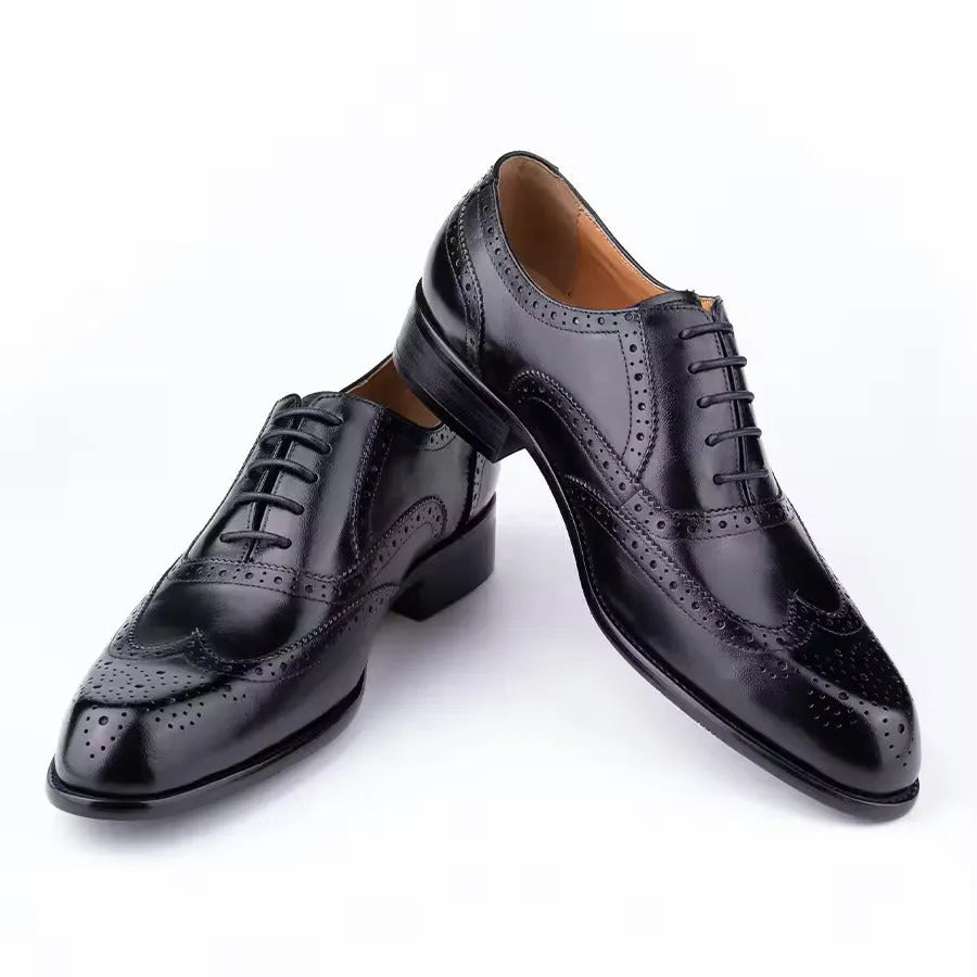 Men's purple hand-carved oxford shoes with pointed toe and rubber sole