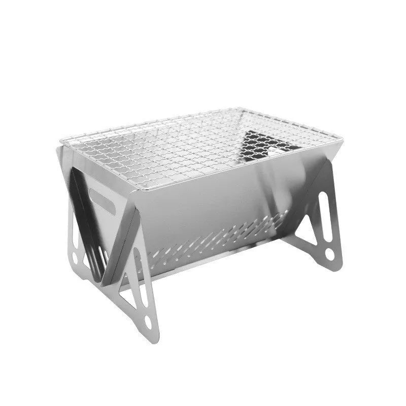 Stainless steel folding barbecue oven with large grill rack and storage bag for outdoor cooking