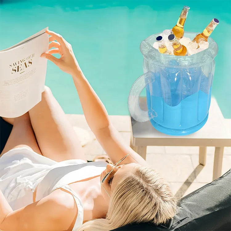 Yellow inflatable PVC ice bucket for outdoor parties and camping trips