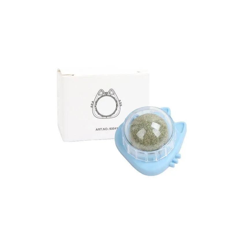 Catnip ball wall edible rotating toy in pink, orange, and blue colours, 5x5x4cm plastic mint