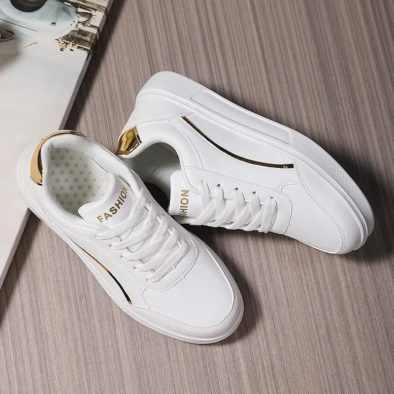 Breathable unisex low tube sneakers in platinum and black gold, sizes 35-42, non-slip rubber outsole
