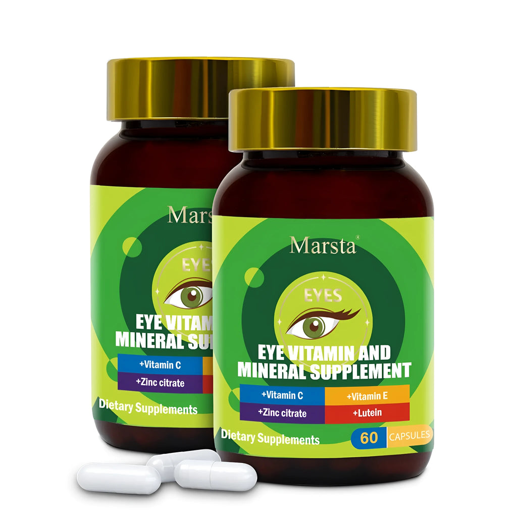 Eye Vitamin And Mineral Supplements 750mg 60 tablets in a white bottle with green label