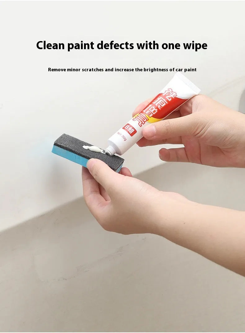 Car repair wax kit with bottles of 9657A and 9657B wax and a frosted sponge mop for scratch removal.