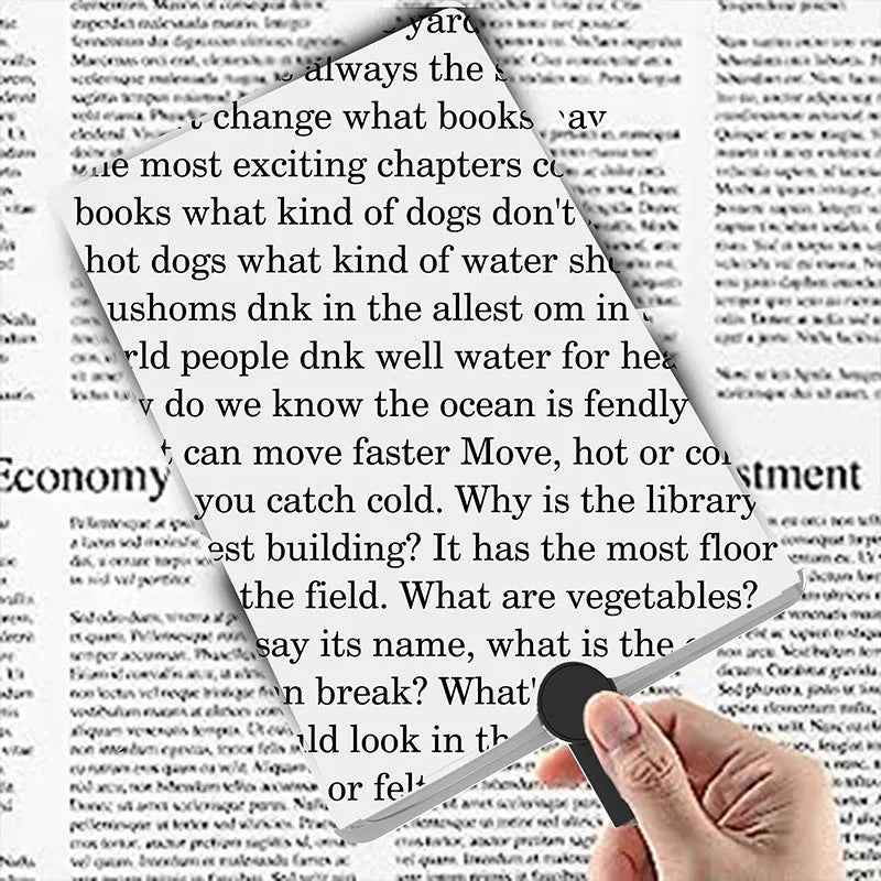 Large screen ultra-thin magnifying glass 5x with 240x170mm acrylic lens on desk showing magnified text