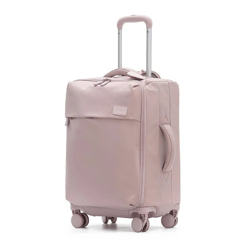Ultra-light waterproof Oxford cloth suitcase in bluestone green with universal wheels, shown in 20-inch size