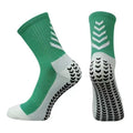 Men's patterned athletic sock in mid-calf length, showing non-slip silicone heel grip.
