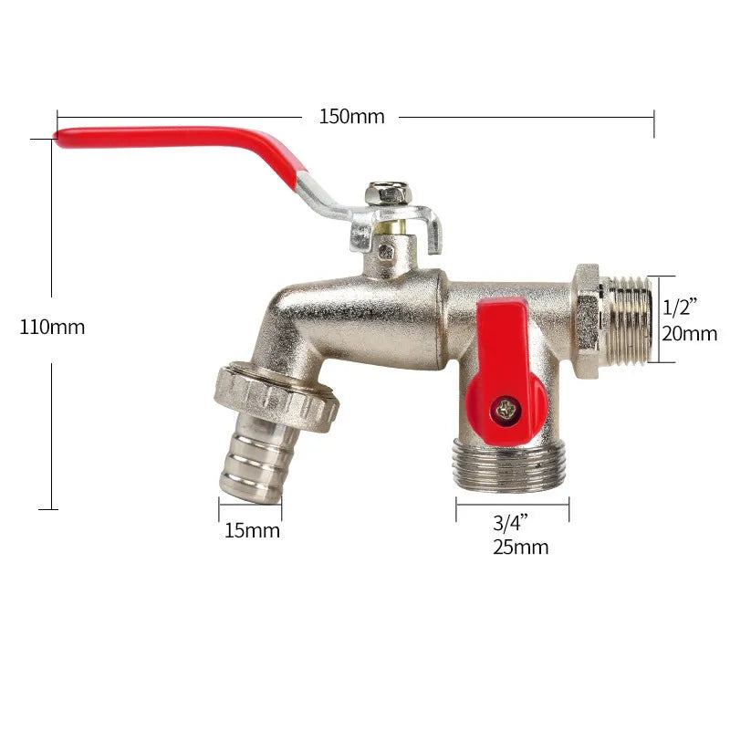 Black zinc alloy double water outlet garden nozzle faucet on white background