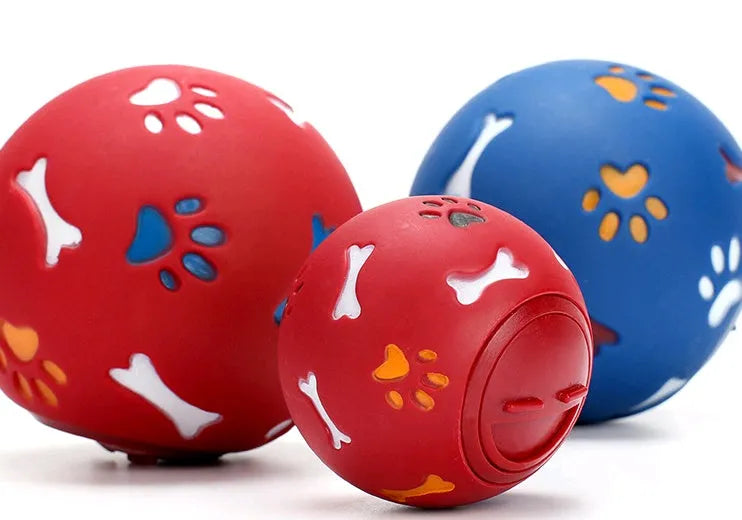 Blue 11cm non-toxic rubber puzzle ball with footprint patterns for medium large dogs