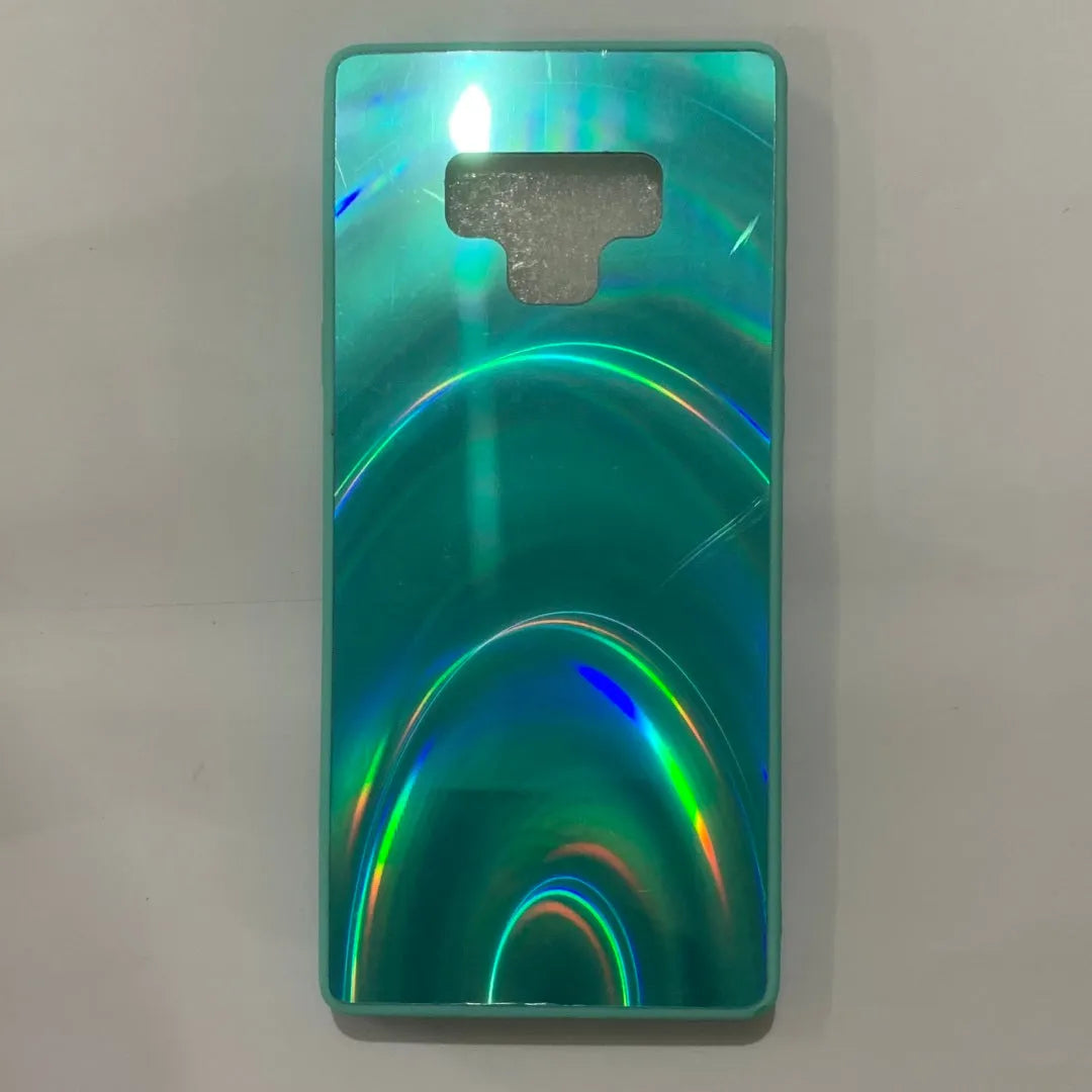 A 3D rainbow glitter gradient back cover case for a smartphone, showing its full-coverage design and sparkling finish.