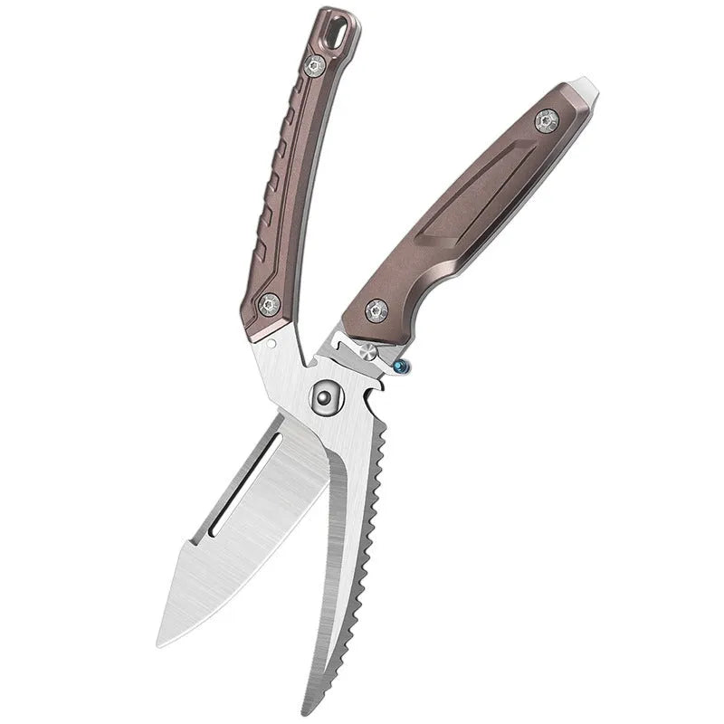 Household multi-functional chicken bone scissors stainless steel kitchen food scissors brown and silver