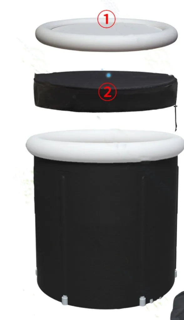 Black PVC inflatable ice bath tub with weather lid and accessories
