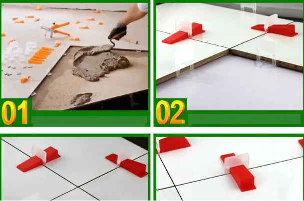 Plastic tile leveling system clips and wedges in 1mm to 3mm sizes, 100pcs packs for wall and floor tiles