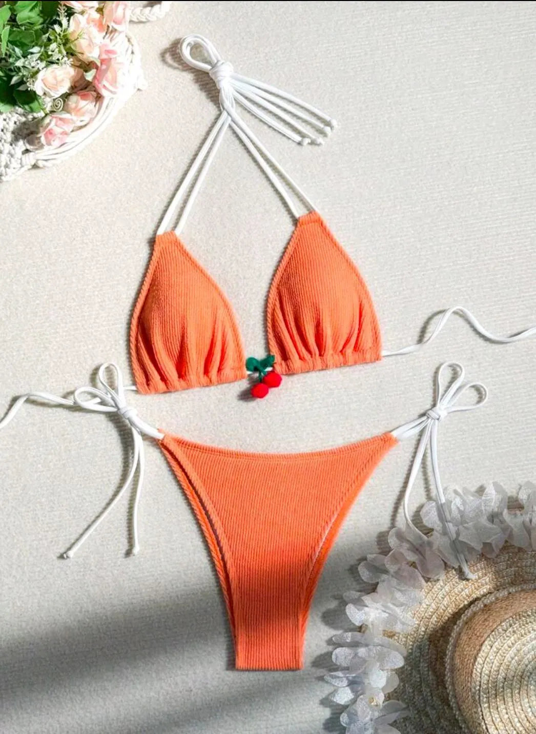 Nylon fabric bikini swimsuit two-piece set in solid colour design available in five colours