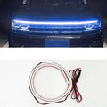 Flexible silicone LED daytime running light strip shown in white, red, and ice blue colours.