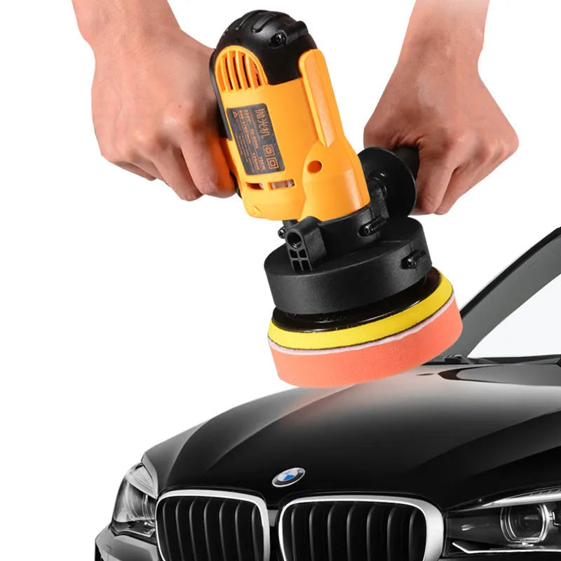 Yellow automotive polishing machine with 125mm disc, 700W power and 1.6m cord