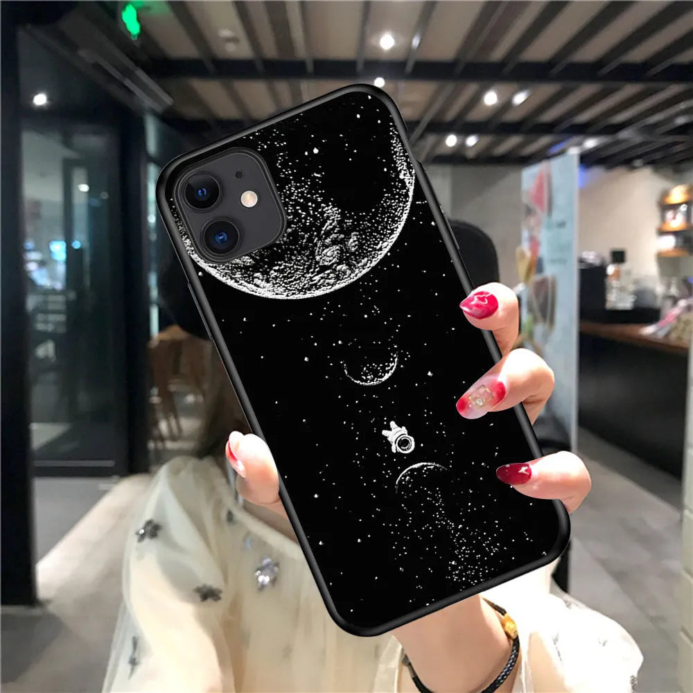 Astronaut starry sky TPU phone case with painted geometric design for iPhone models