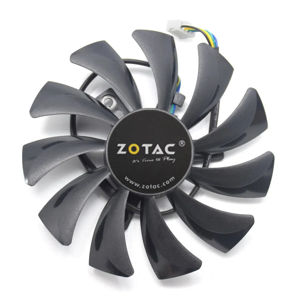 Black 85mm square PC cooling fan with four-pin PWM connector for graphics card replacement