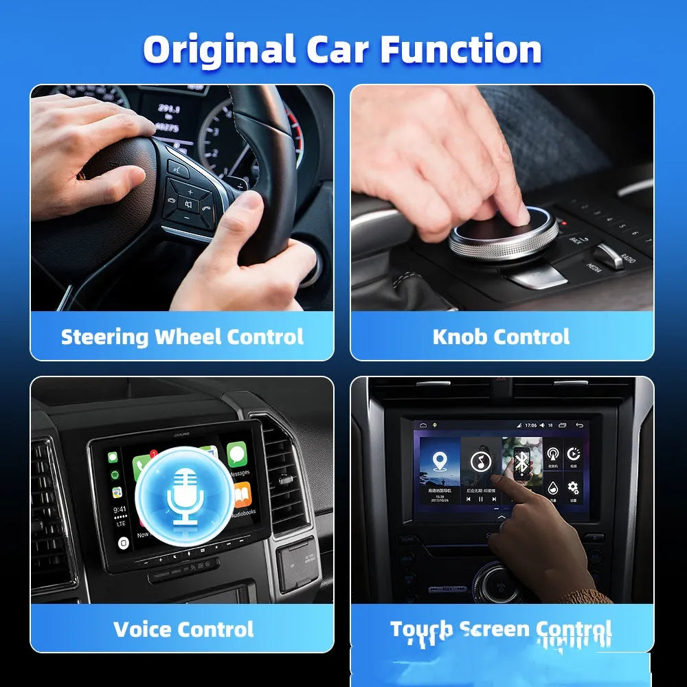 C6 black vehicle-mounted wireless adapter switching box with Type-C and USB interfaces, no screen, single or two-in-one style