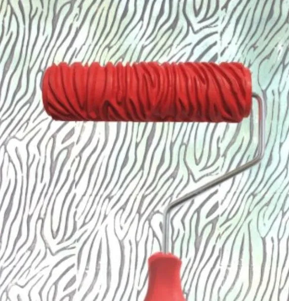 Red 7 inch textured paint embossing roller with rubber surface for creating wall relief patterns