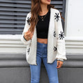 Women's plus size jacquard floral knitted coat cardigan in beige or orange colour options