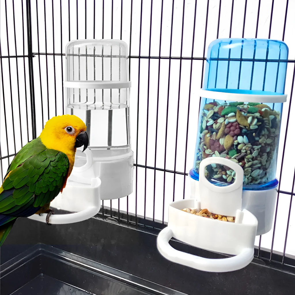 Blue edible bird water pipe with large PP bottle 7cm diameter 15cm height for cage with 1-1.5cm wire spacing