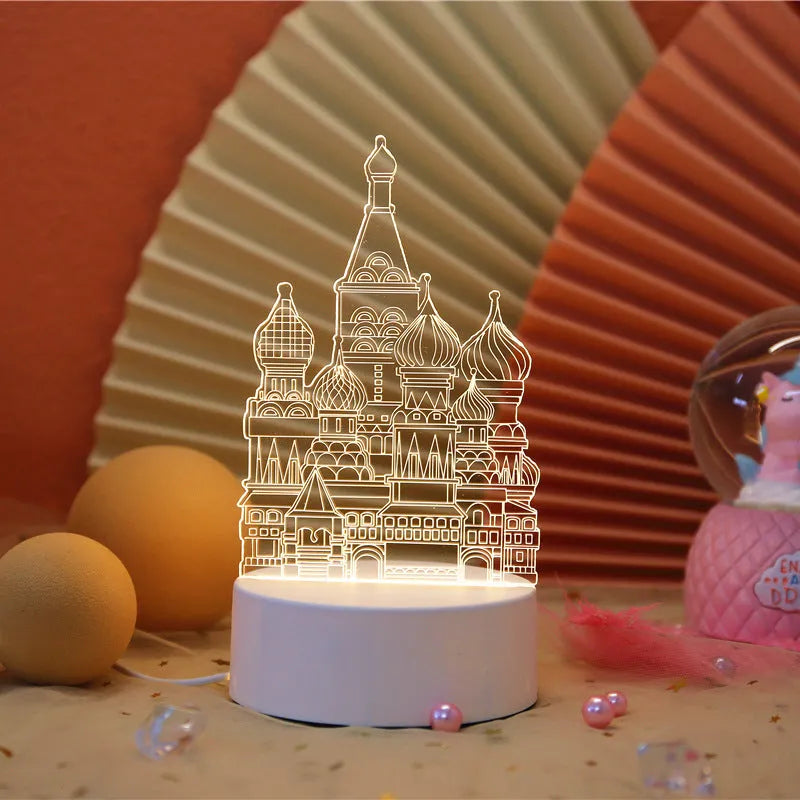 USB touch night light with acrylic board showing three colour temperatures, white, warm, and neutral light