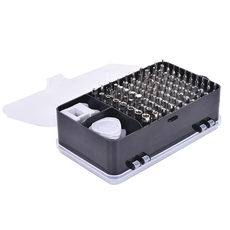122 in 1 professional multi screwdriver repair kit with 98 CR-V bits in a black storage case
