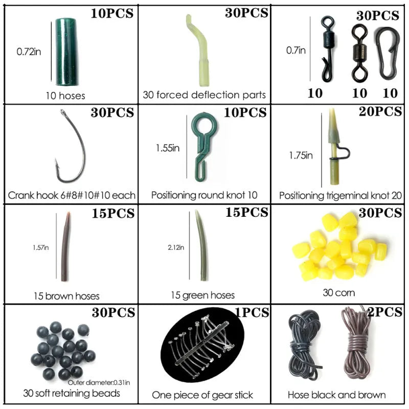 Black carp fishing library set 213-piece kit in ABS storage box with stainless steel hooks and accessories