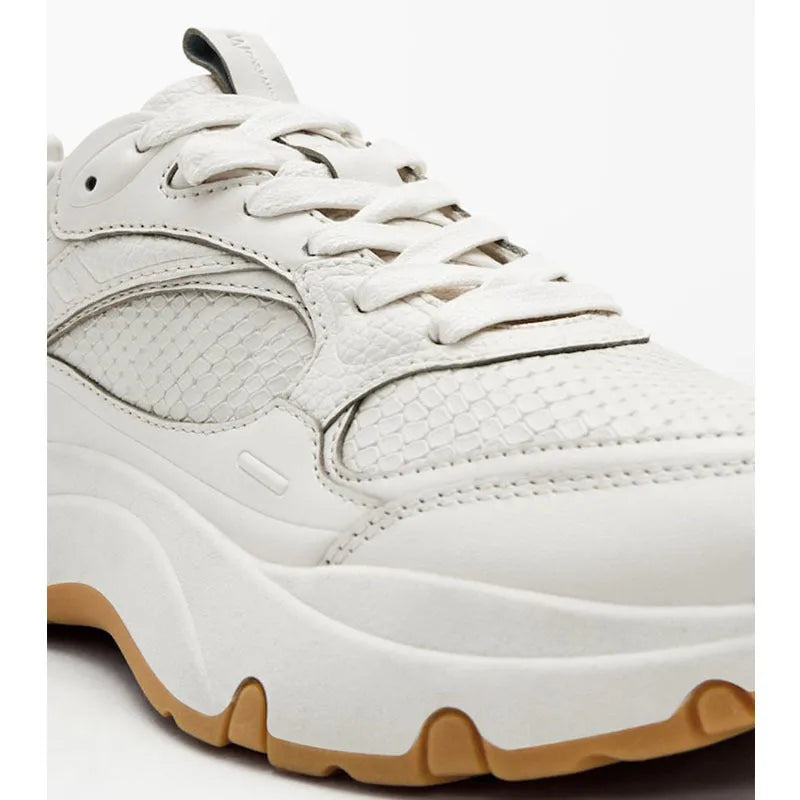 Women's beige round toe casual sneakers with cross straps, thick sole, and top layer cowhide upper