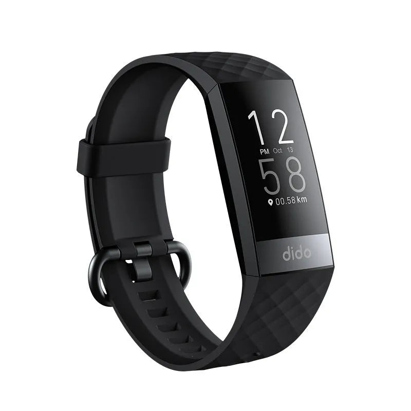 Y6 Black smart health bracelet with 1.1-inch screen on a wrist, showing blood pressure and heart rate data display.