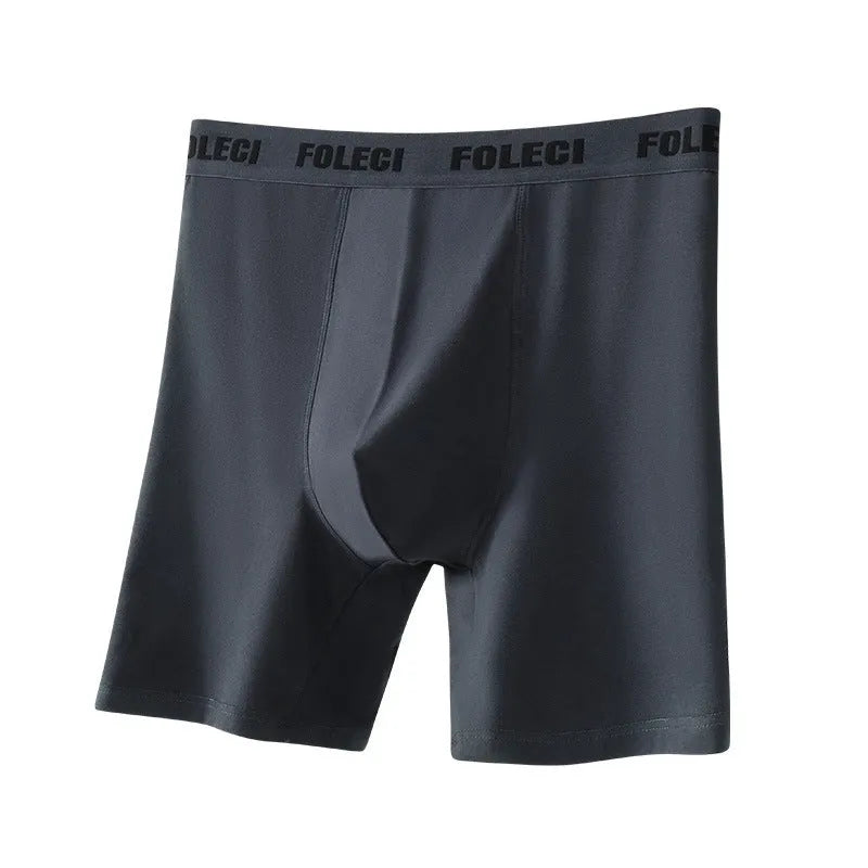 Men's cotton lengthened sports underwear, high waist four-corner boxer in solid dark grey