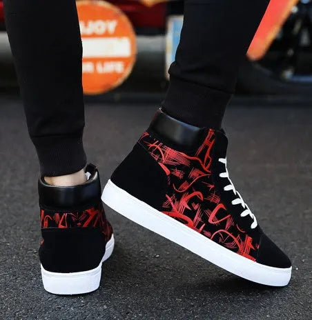 Korean edition men's high top shoes pig leather non-slip sole black blue red size 39-44