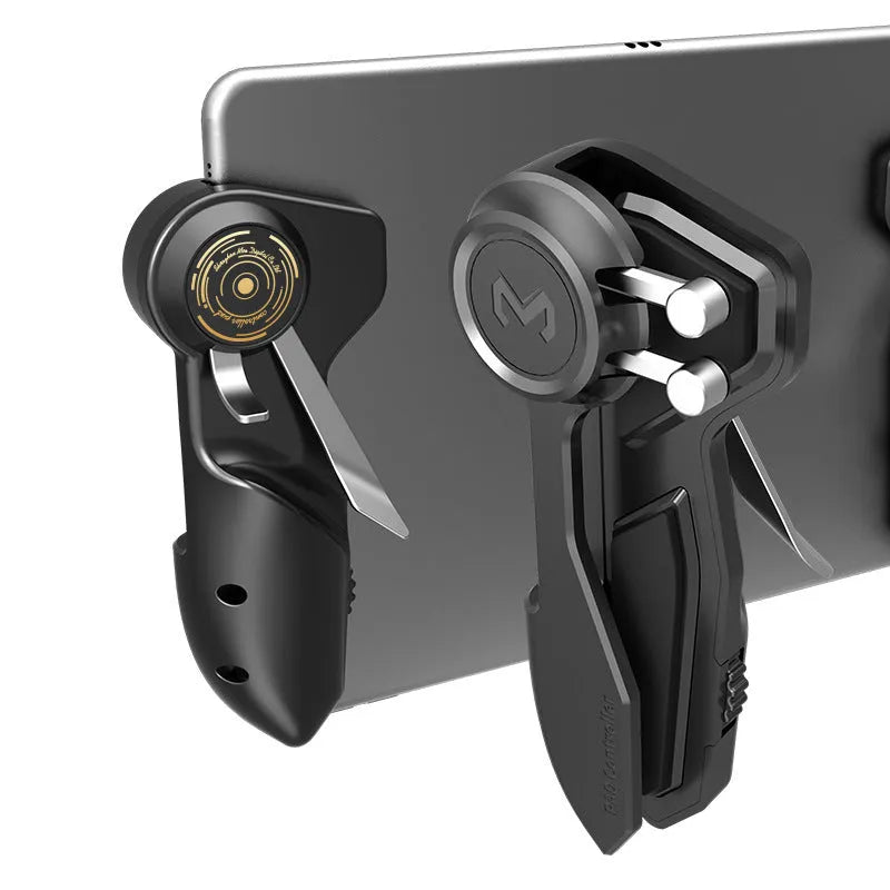 Black six-finger iPad PUBG game controller trigger with adjustable ergonomic silicone grip