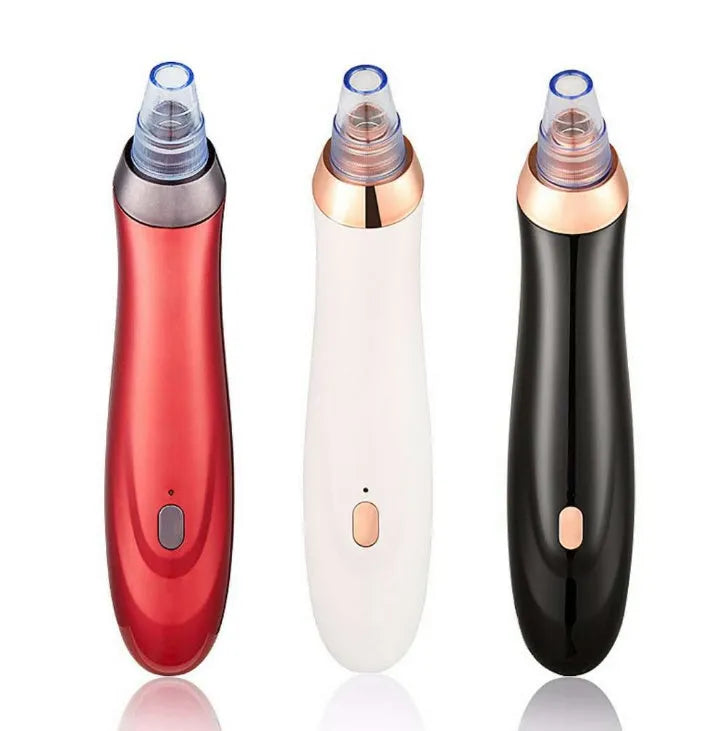 Handheld electric blackhead remover pore cleaner tool in black, gold, red, or white colour.