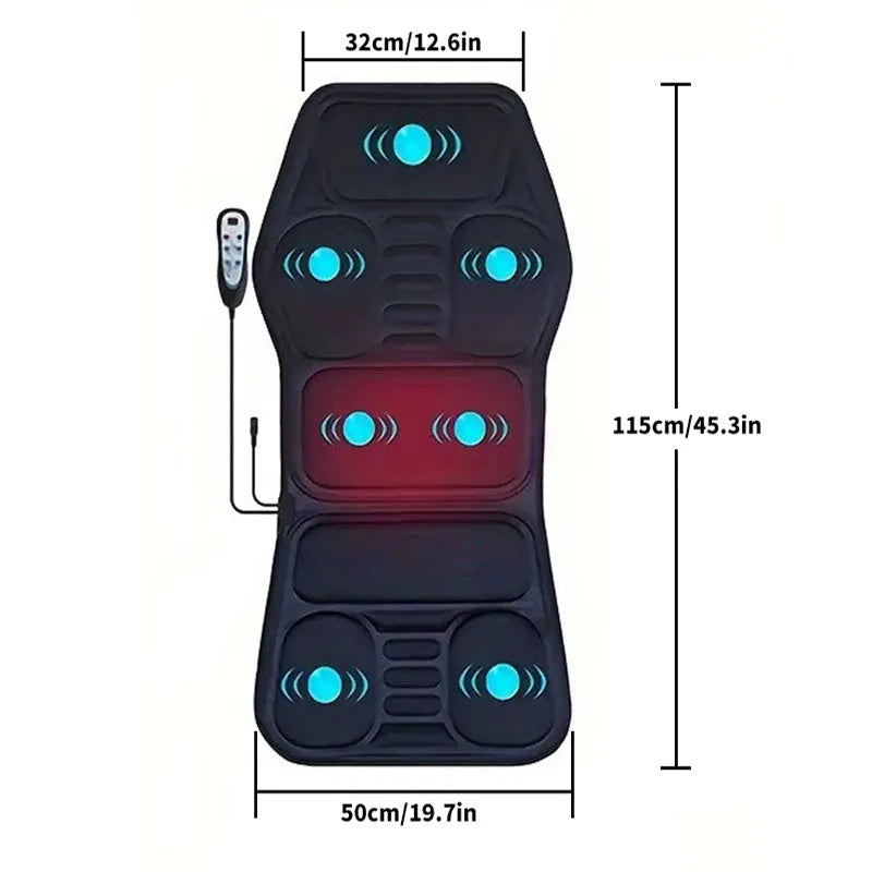 Massage cushion with heat showing control panel and multi-position design for back and neck relief