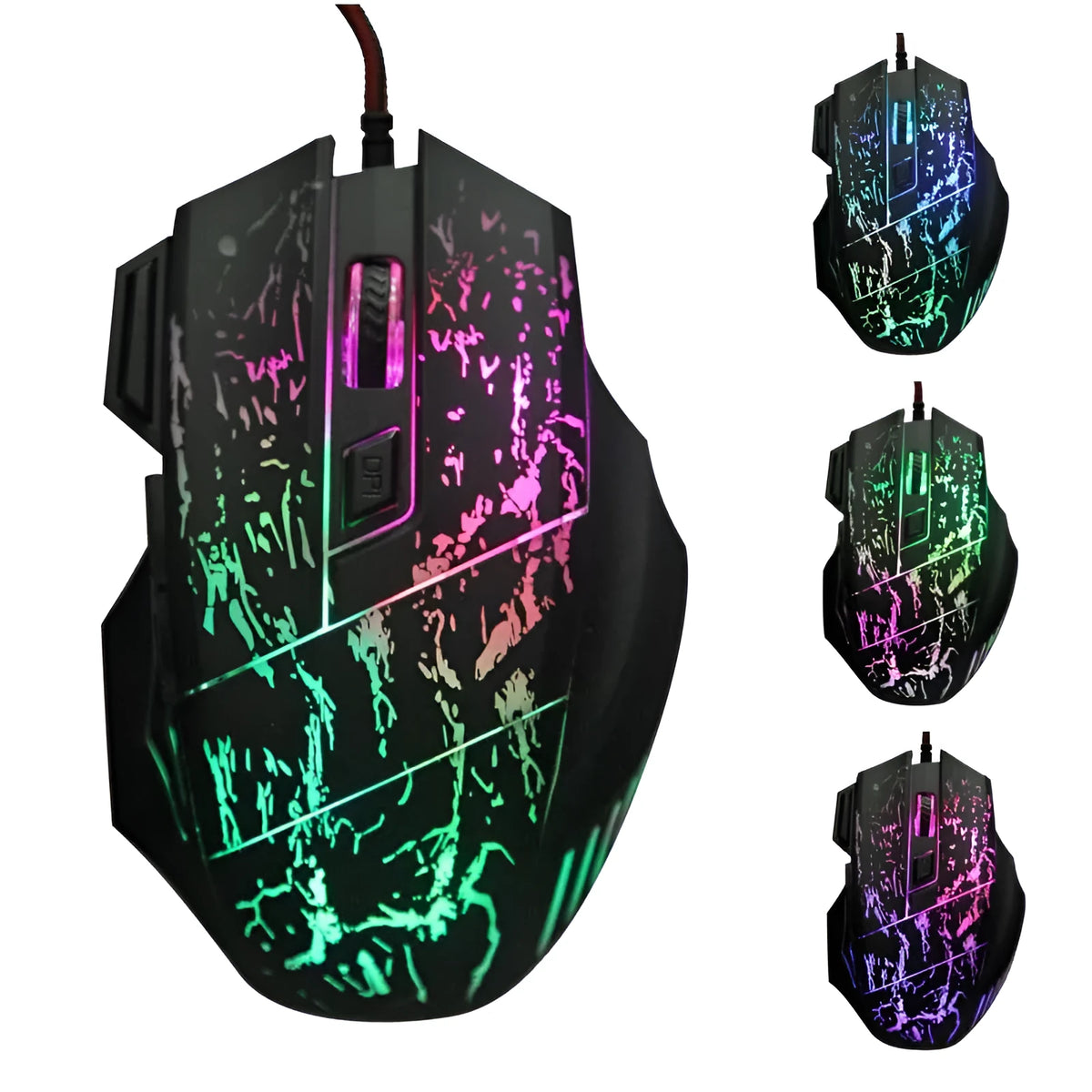 Wired optical gaming mouse with transparent luminous black shell, 7 buttons, USB connection