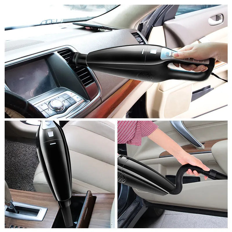 PoHigh Power Hypa black and orange 12V portable car vacuum cleaner with cord.