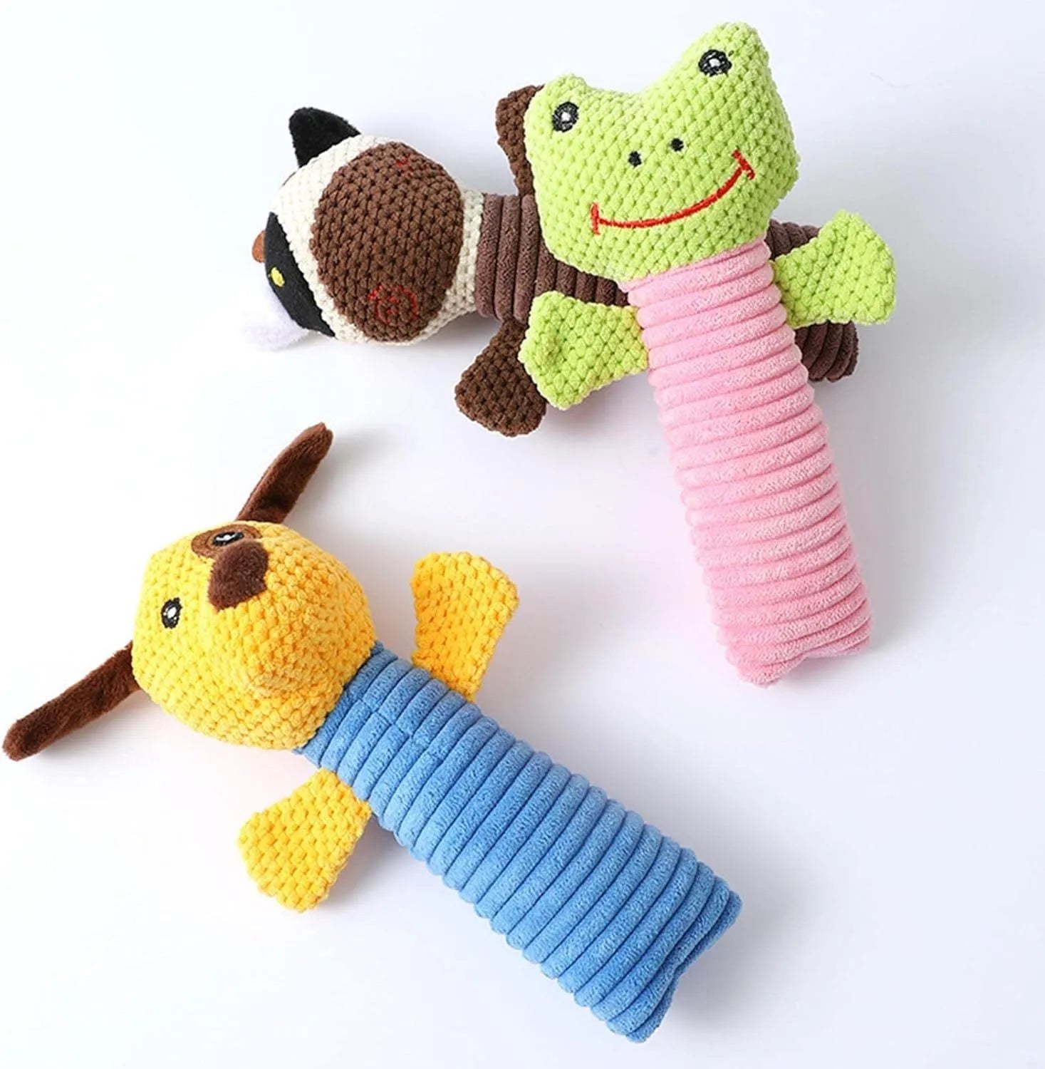 19cm dog squeaky chew toy in calves frogs puppies designs with dental cleaning texture