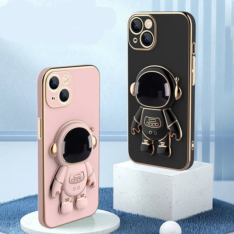 3D astronaut TPU phone case with electroplating bracket for iPhone 13 in grey