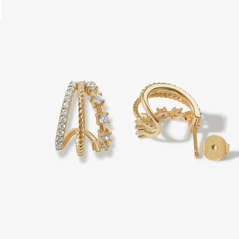Geometric alloy earrings with round zircon element and 24K finish, gold-tone and silver-tone options