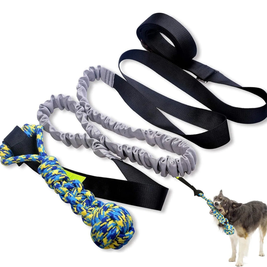 Green braided cotton dog tug rope toy with a choice of corncob or ball-shaped centrepieces.