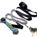 Green braided cotton dog tug rope toy with a choice of corncob or ball-shaped centrepieces.